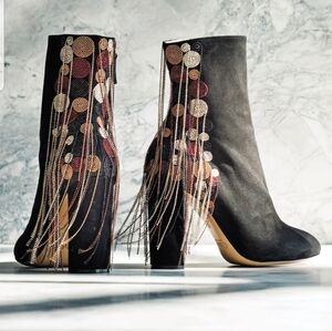 Chloe Bead‎ Fringe Suede Ankle Boots